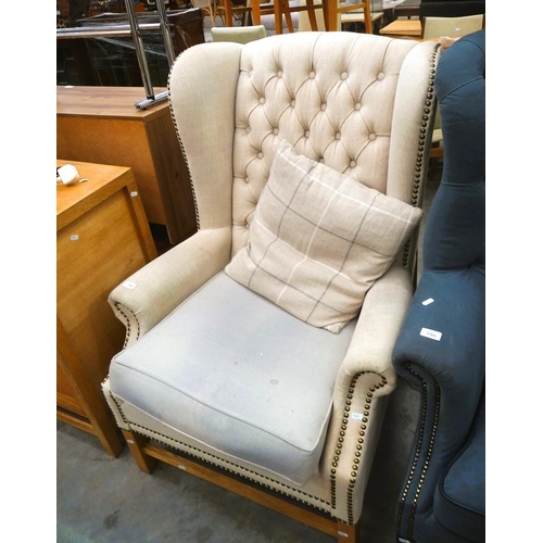 3299 - Cream Fabric Button Back Armchair