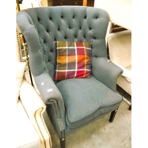 3300 - Blue Fabric Wing Back Armchair