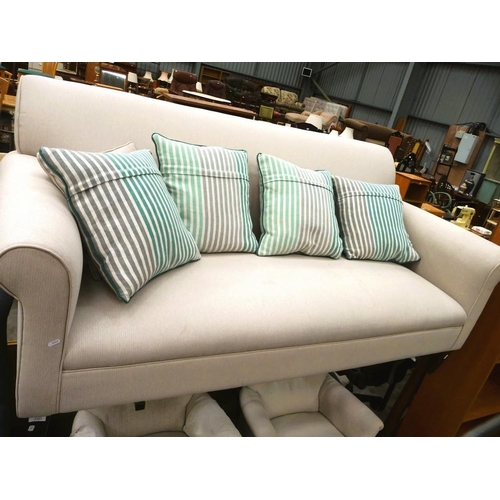 3301 - Cream Fabric 3 Seat Sofa with Cushions