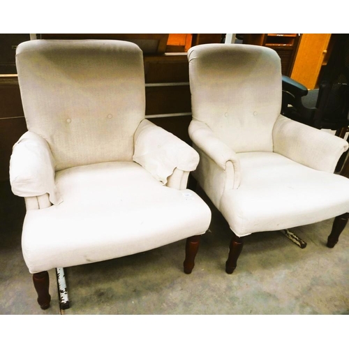 3302 - Pair of Cream Fabric Upholstered Armchairs