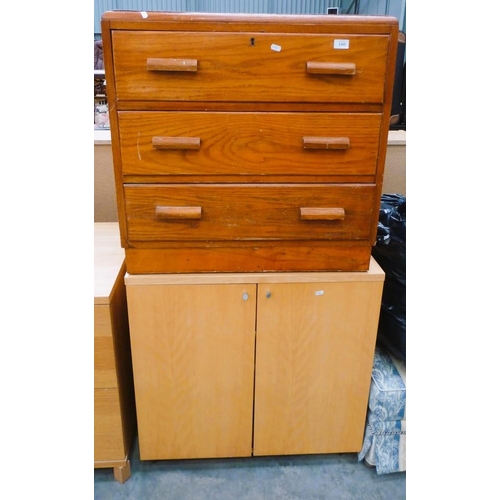 3305 - Beech Cupboard & Vintage Oak 3 Drawer Chest