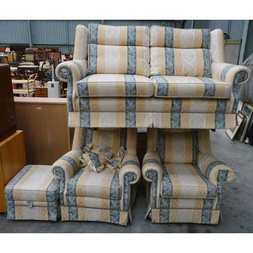 3306 - Fabric Upholstered 3 Seat Sofa, 2 Chairs & Stool