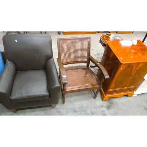 3308 - Berger Armchair, Faux Leather Armchair & Yew Stereo Cabinet