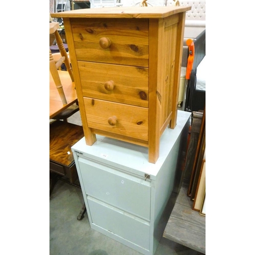 3314 - Pine 3 Drawer Bedside, Mahogany Sofa Table & Metal 2 Drawer Filing Cabinet