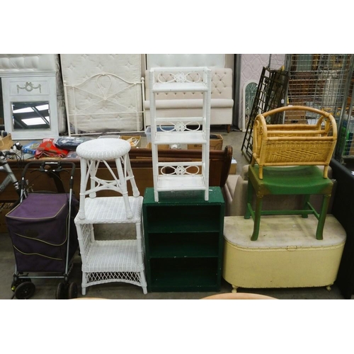 3352 - Wicker Stool, Table, Bookcase, Ottoman etc