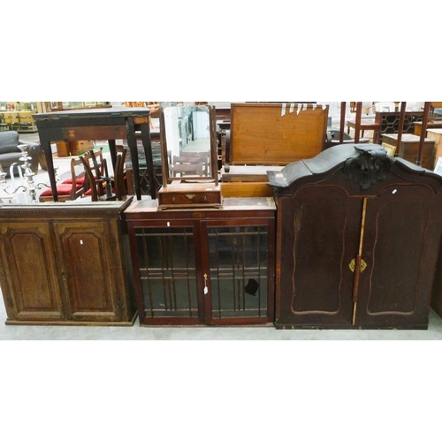 3361 - 2 Mahogany Bookcase Tops, Oak Bookcase Top & Dressing Mirror