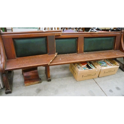 3363 - Victorian Pine Church Corner Pew with Leather Backs