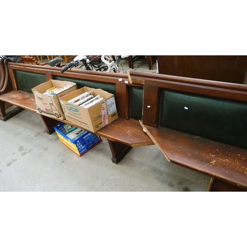 3366 - Victorian Pine Church Corner Pew with Leather Backs - Long piece 335cm long, 92cm tall & 45cm deep, ... 