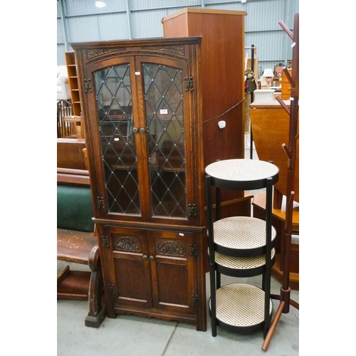 3367 - Oak Corner Cabinet, 2 Occasional Tables & Coat Stand