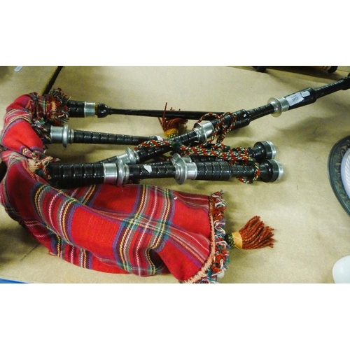 3573 - Set of Bagpipes with Tartan Bag Cover.