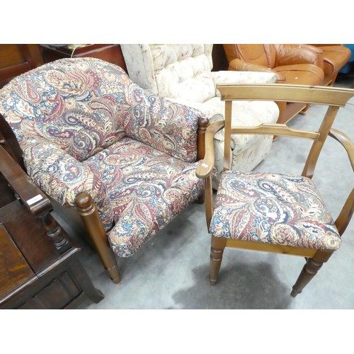 3066 - Pine Framed Armchair and Elbow Chair