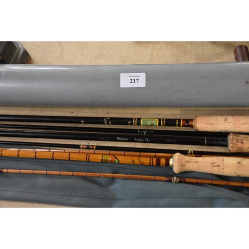 217 - 3 Assorted fishing Rods Including a Split cane Fishing rod