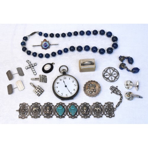 2607 - Mixed lot including Art Deco Bracelet, 3 x Pairs of Silver Cufflinks etc