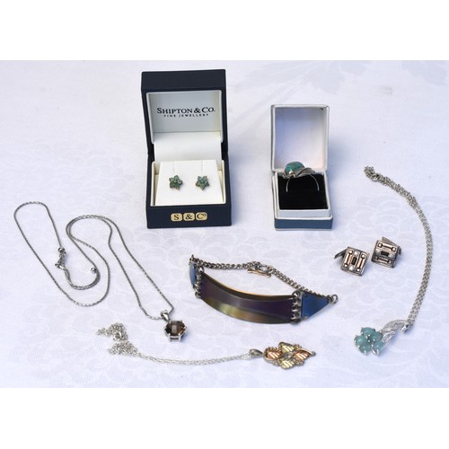 2623 - Silver Items including Navajo Ring, Emerald Earrings etc