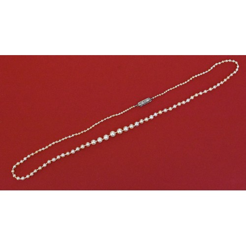 2612 - Strand of Antique Graduated Pearls. Length 50cms. The White Metal Fastener is set with 4 x Cushion C... 