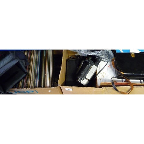 157 - Two Boxes of LP Records, Video Camera etc