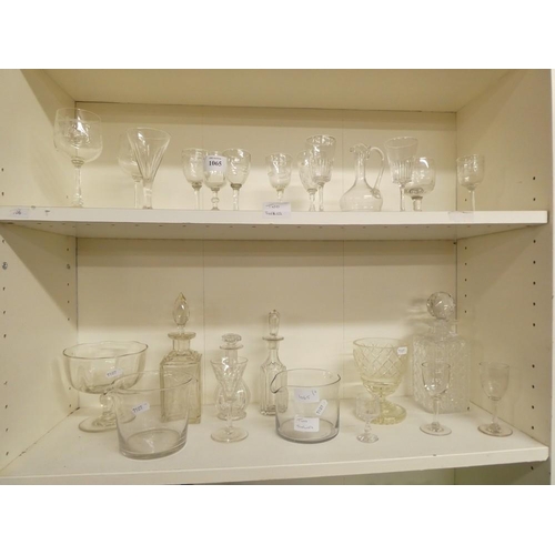 1065 - Two Shelves of Assorted Vintage Glassware.