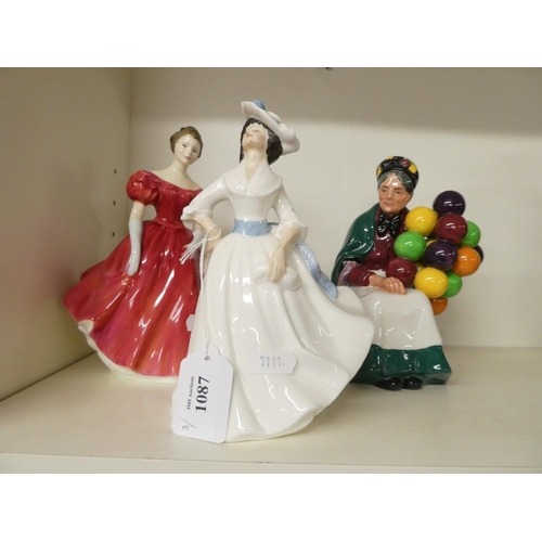 1087 - Three Royal Doulton Porcelain Figures - Margaret, Winsome & The Old Balloon Seller (HN 1315).