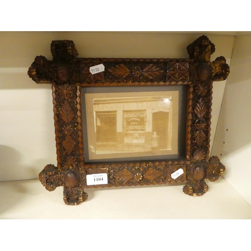 1104 - Tramp Art Photo Frame, Bankhall Dairy Photograph C1900, approx 36 x 31cm.