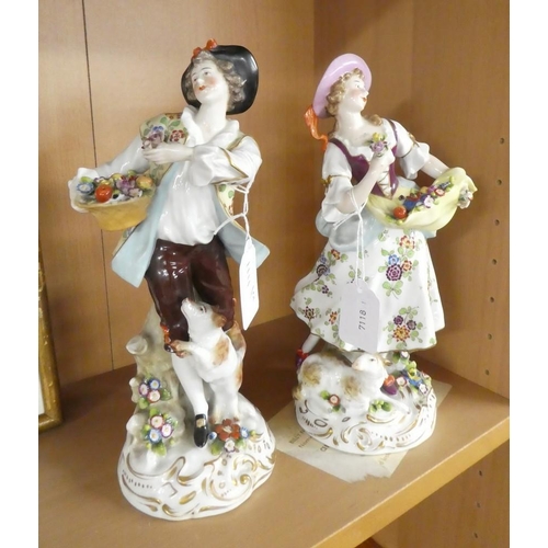 1111 - Pair of Vintage Continental Porcelain Figures, approx 28cm tall.