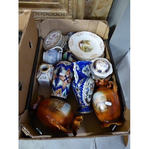 1604 - Box - Assorted Porcelain Vases, Plates etc.