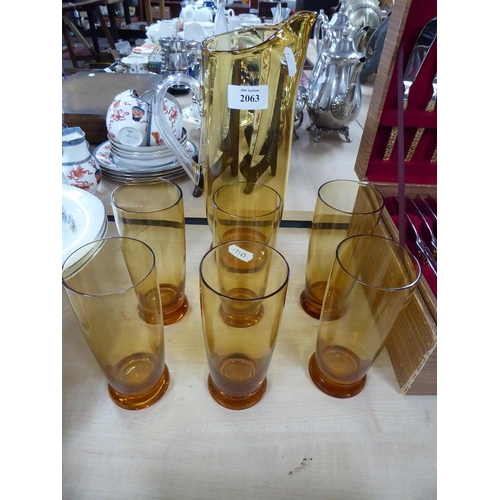 2063 - Vintage Whitefriars Amber Glass Lemonade Set.