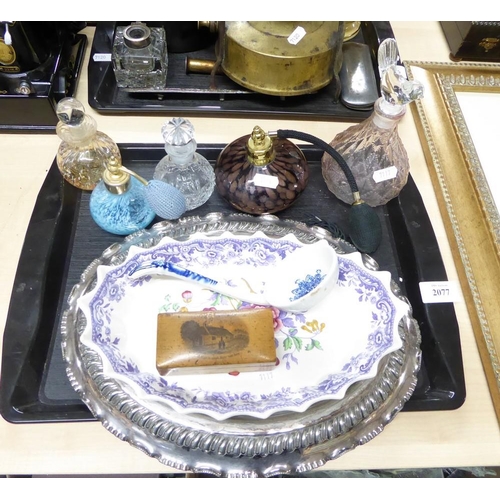 2077 - Tray Lot - Copeland Mayflower Shallow Dish, EP Stand, Caithness & Other Scent Bottles.