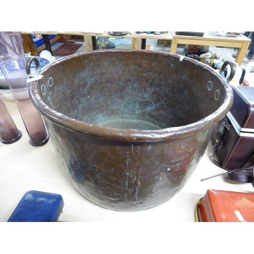 2089 - Large Copper Two Handled Pot, approx 55cm in diameter standing 36cm tall.