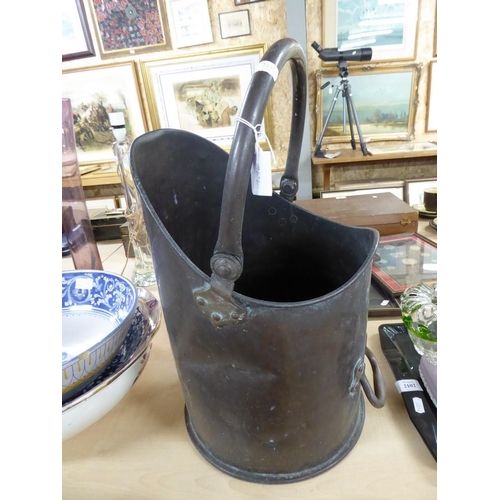 2101 - Vintage Copper Coal Hod Shaped Bucket with Swing Handle.