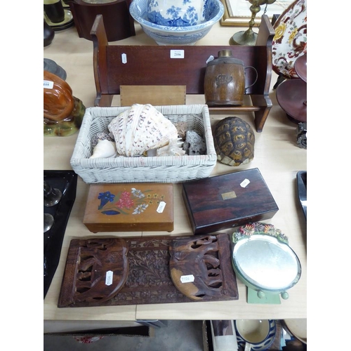 2106 - Mahogany Bookslide, Sea Shells, Barbola Mirror etc.