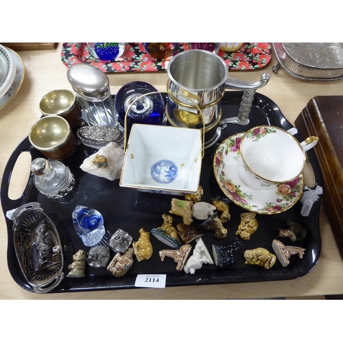 2114 - Tray Lot - Wade Whimsies, Paperweights, Condiments etc.