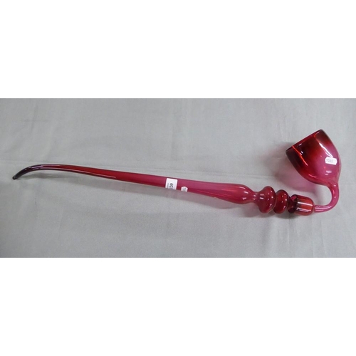 2120 - Large Ornamental Cranberry Glass Smokers Pipe.