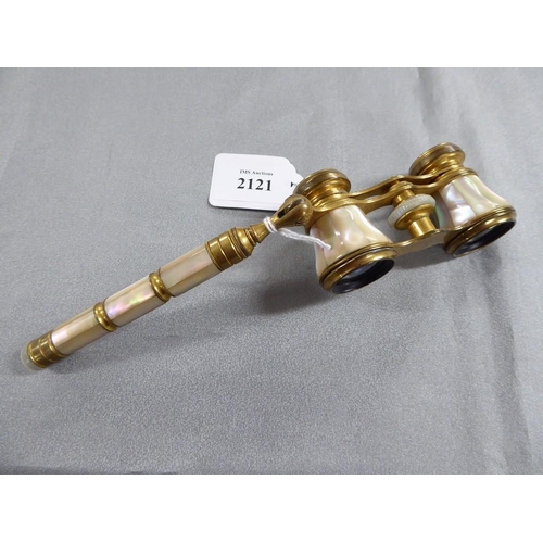 2121 - MOP Mounted Gilt Metal Opera Glasses.