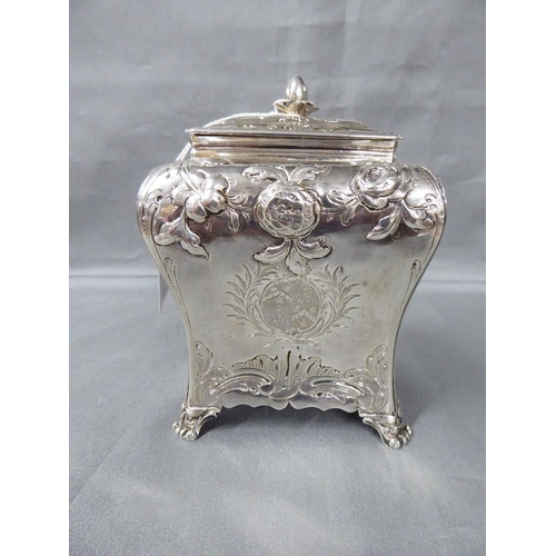 2128 - Rare 18th Century Antique Silver Bombe Shaped Tea Caddy, London 1765, Chased and Engraved with flowe... 