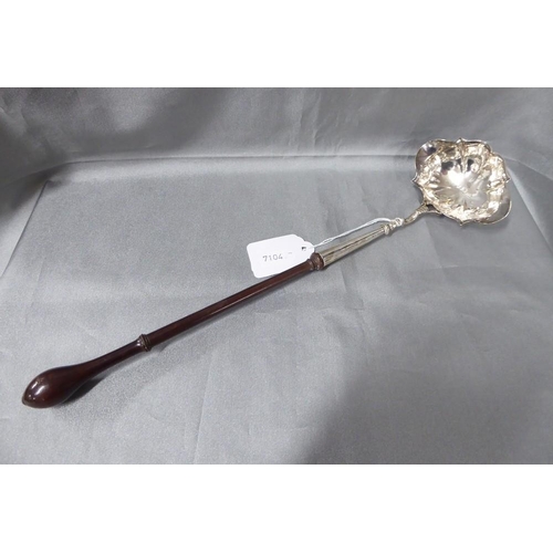 2136 - 18th Century Antique London Silver Toddy Ladle, serpentine shaped bowl and turned hardwood handle, a... 