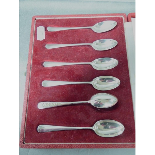 2148 - Cased Set of Six Silver Teaspoons with various assay office marks, 2.5oz troy.