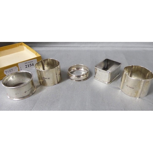 2154 - Pair of Sheffield Silver Napkin Rings & Three Others approx 4oz troy.