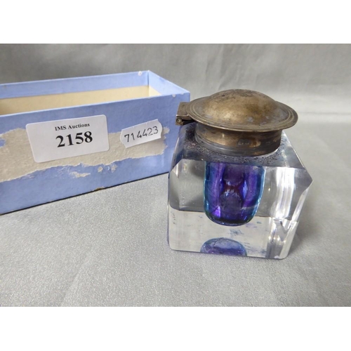 2158 - Silver Mounted Glass Desk Inkwell