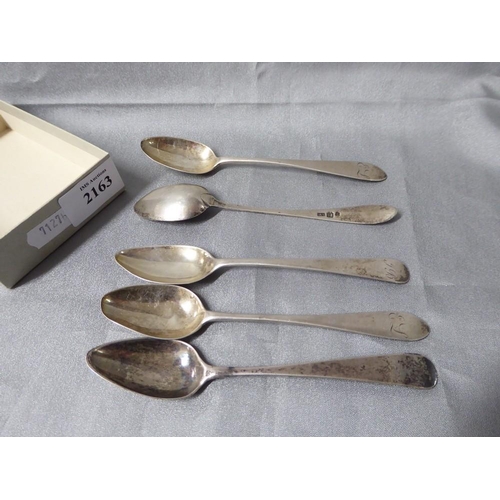 2163 - Five Georgian Edinburgh Silver Teaspoons approx 1.9oz troy.