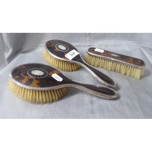 2167 - Three Birmingham Silver & Tortoiseshell Pique Brushes.