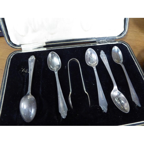 2175 - Five Birmingham Silver Coffee Spoons & Matching Tongs.