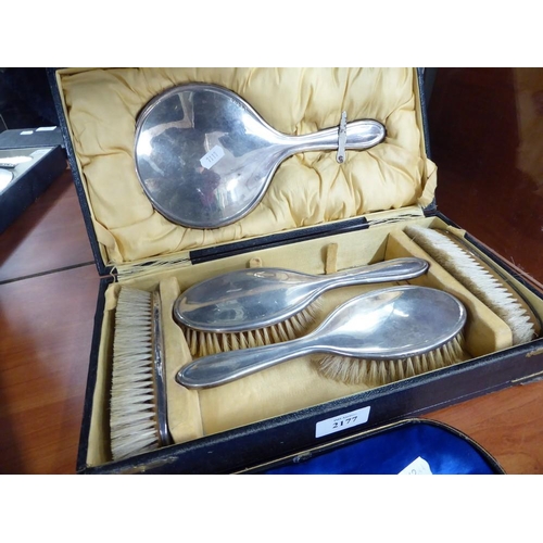 2177 - Cased Birmingham Silver Mounted Dressing Table Set.