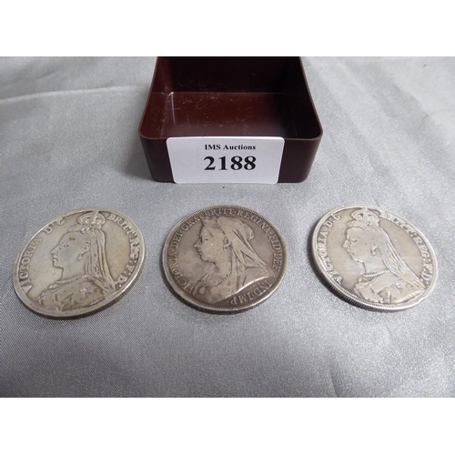 2188 - Three Victorian Silver Crowns - 1889,1892 & 1897.