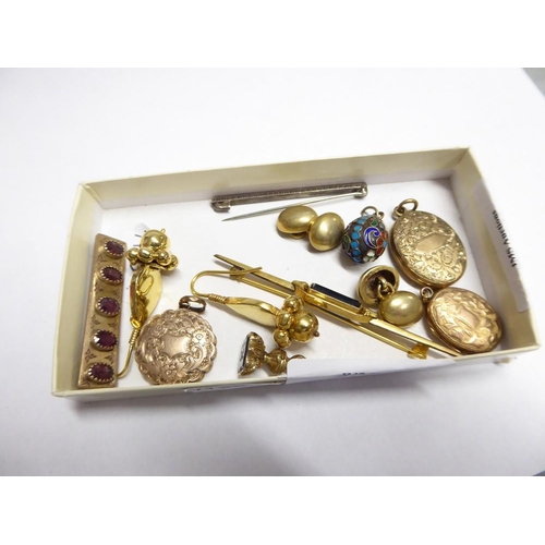 2329 - 3 x Gold Plated Lockets and Assorted Yellow Metal Cufflinks, Earrings etc.