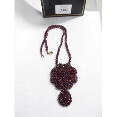 2343 - Antique Garnet Encrusted Brooch/ Pendant on Garnet Bead Necklace