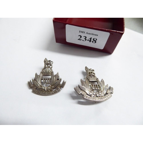 2348 - Pair of Vintage White Metal Rajput Regiment Sweetheart Brooches by Firmin London.