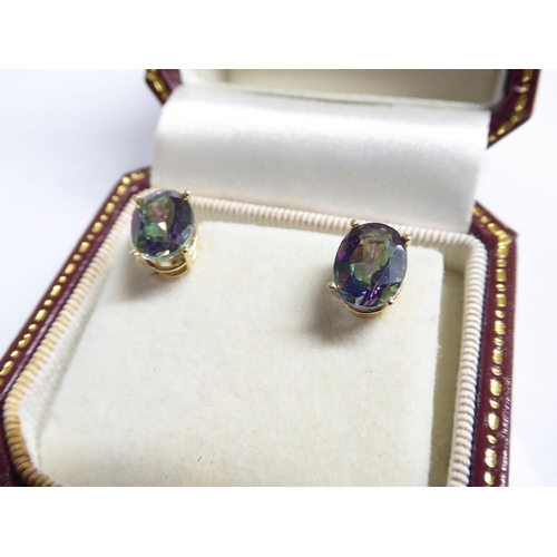 2355 - Pair of 14k Gold Mystic Topaz Stud Earrings - maker JCR