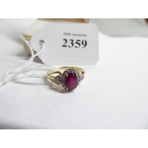 2359 - 9ct Gold Diamond & Ruby Ring UK Size N - 375 0.20ct - weighs approx 2.6g