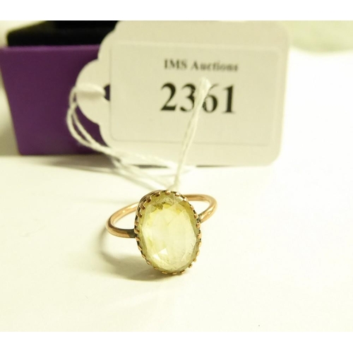 2361 - Antique 9ct Rose Gold Citrine Ring, size UK K, approx 1.8g