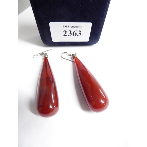 2363 - Pair of Faux Cherry Amber Drop Earrings with silver fittings, approx 7cm tall, weighing 18.4g